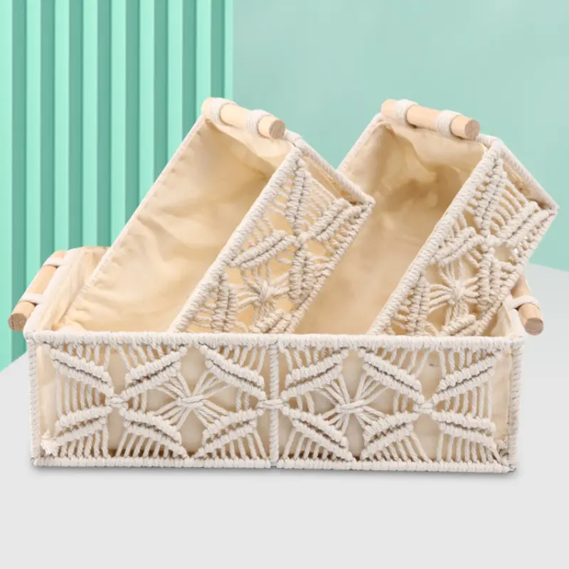 Handmade Woven Basket Cotton Rope Storage  Book Toy Desktop Sundries Storage Box Literary and Retro Style