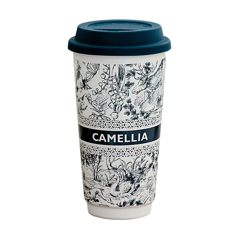 Ceramic Coffee Mug Portable Water Cup with Silicone Lid Large Capacity Milk Tea Cup Office Home Dust-proof Mugs Drinkware