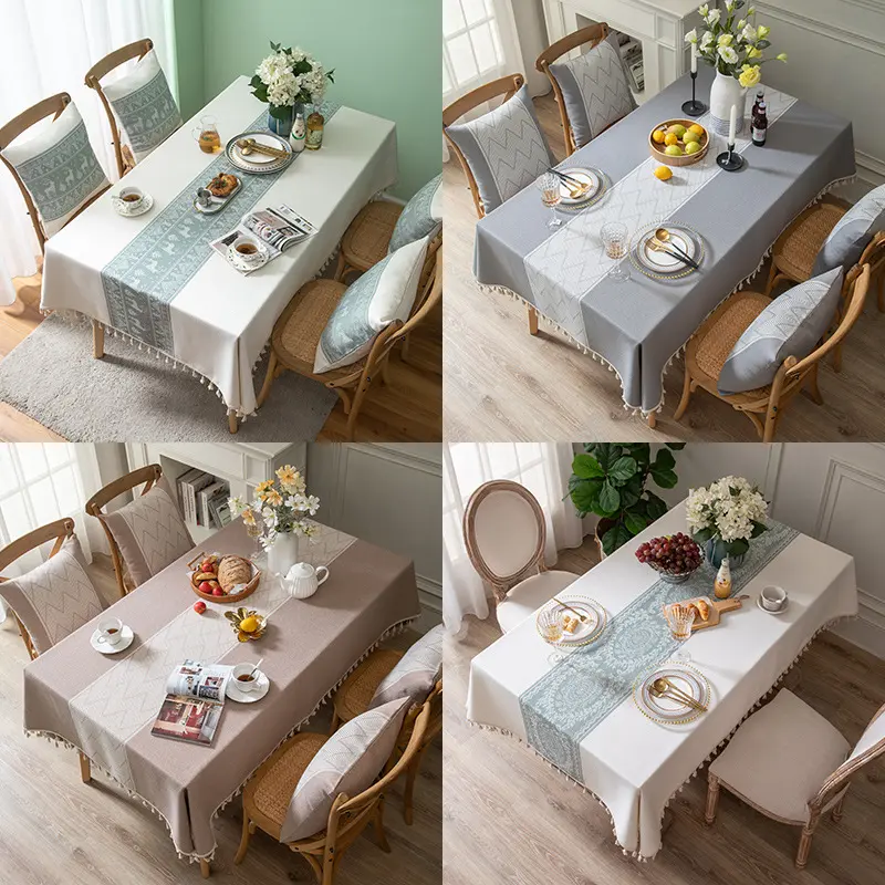 Cotton Linen Jacquard Tablecloth With Tassel Waterproof Anti-Stain Table Napkins Cloth Mexico Home Decor Dining Room Table Cover