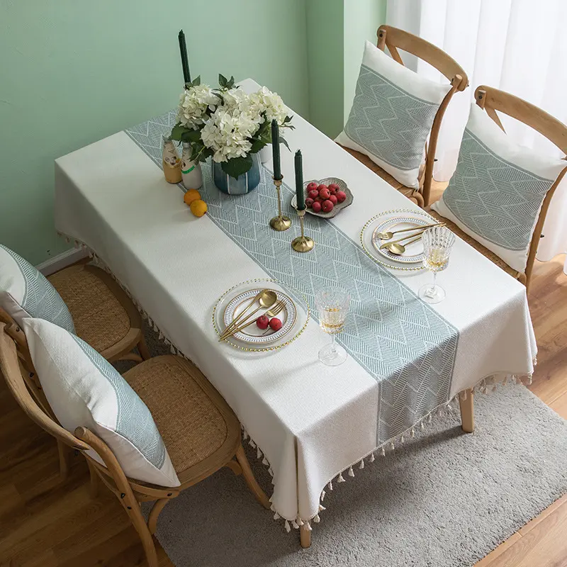 Cotton Linen Jacquard Tablecloth With Tassel Waterproof Anti-Stain Table Napkins Cloth Mexico Home Decor Dining Room Table Cover