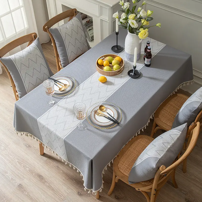 Cotton Linen Jacquard Tablecloth With Tassel Waterproof Anti-Stain Table Napkins Cloth Mexico Home Decor Dining Room Table Cover