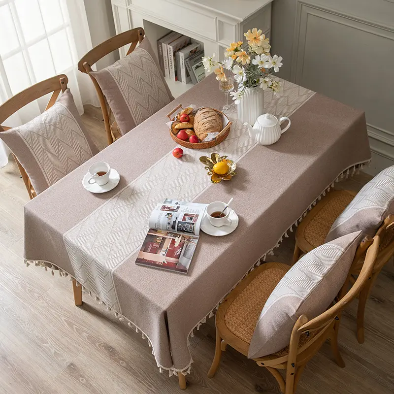 Cotton Linen Jacquard Tablecloth With Tassel Waterproof Anti-Stain Table Napkins Cloth Mexico Home Decor Dining Room Table Cover