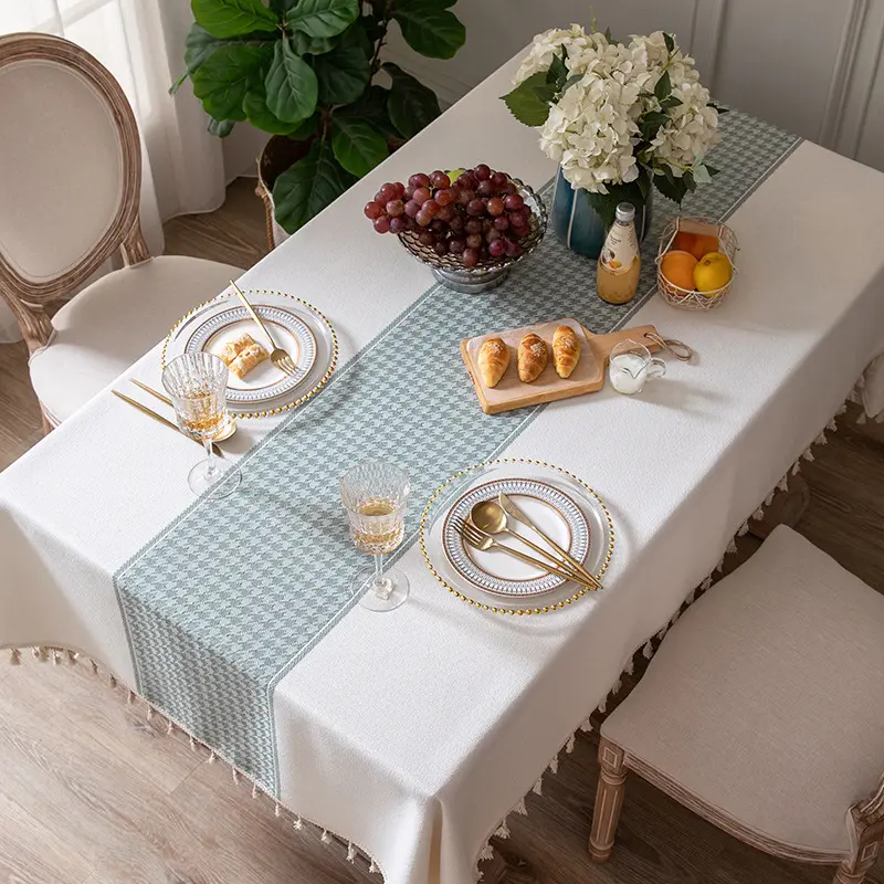 Cotton Linen Jacquard Tablecloth With Tassel Waterproof Anti-Stain Table Napkins Cloth Mexico Home Decor Dining Room Table Cover