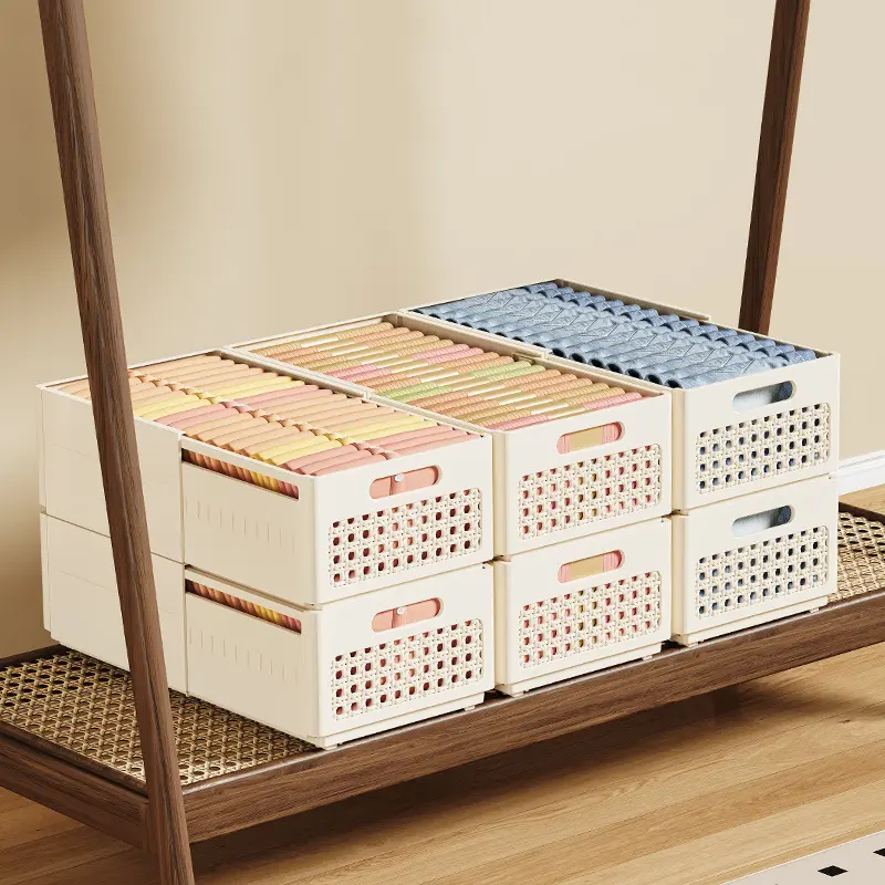 Household Plastic Folding Storage Box Collapsible Crate Desktop Holder Stationery Makeup Sundries Storage Basket Home Storage