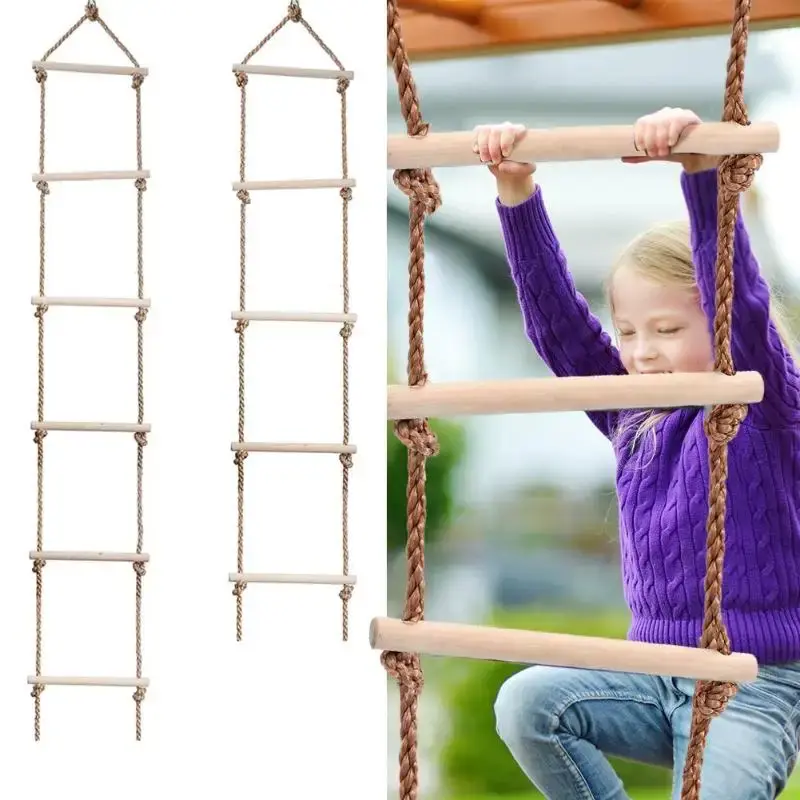 Wooden Rope Ladder Multi Rungs Children Climbing Toy Wooden Rope Ladder Multi Rungs Climbing Game Toy Outdoor Training Activity