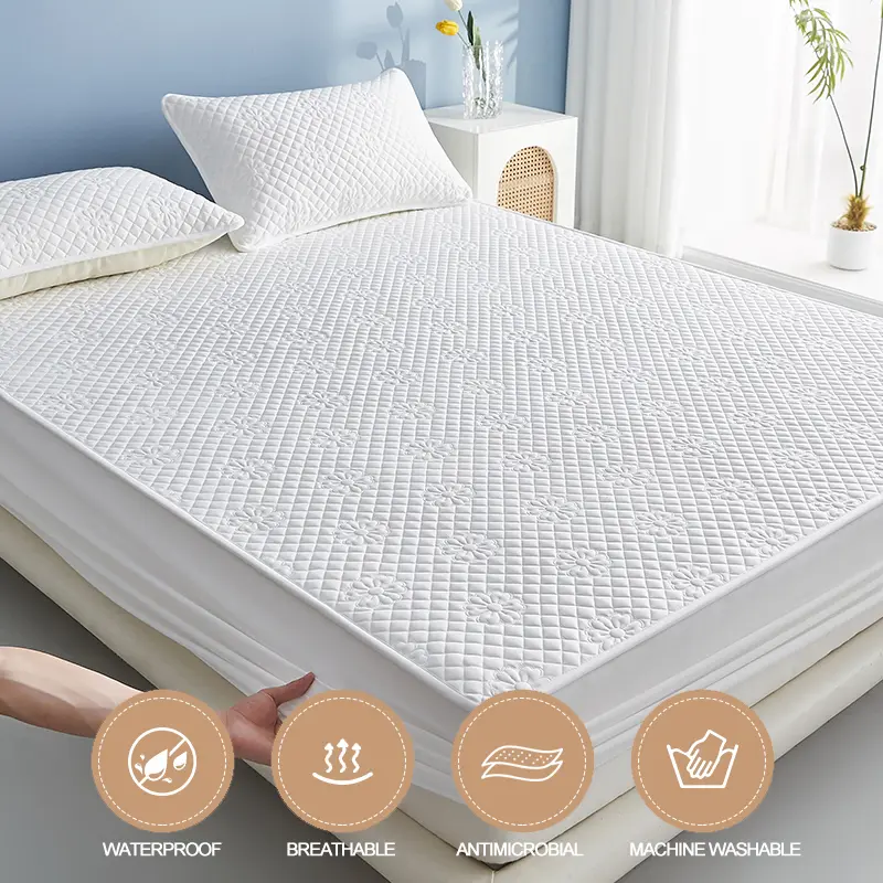New Waterproof Mattress Protector Breathable Mattress Cover Anti-mite Anti-bacterial 160x200 140x200 Single Double, White