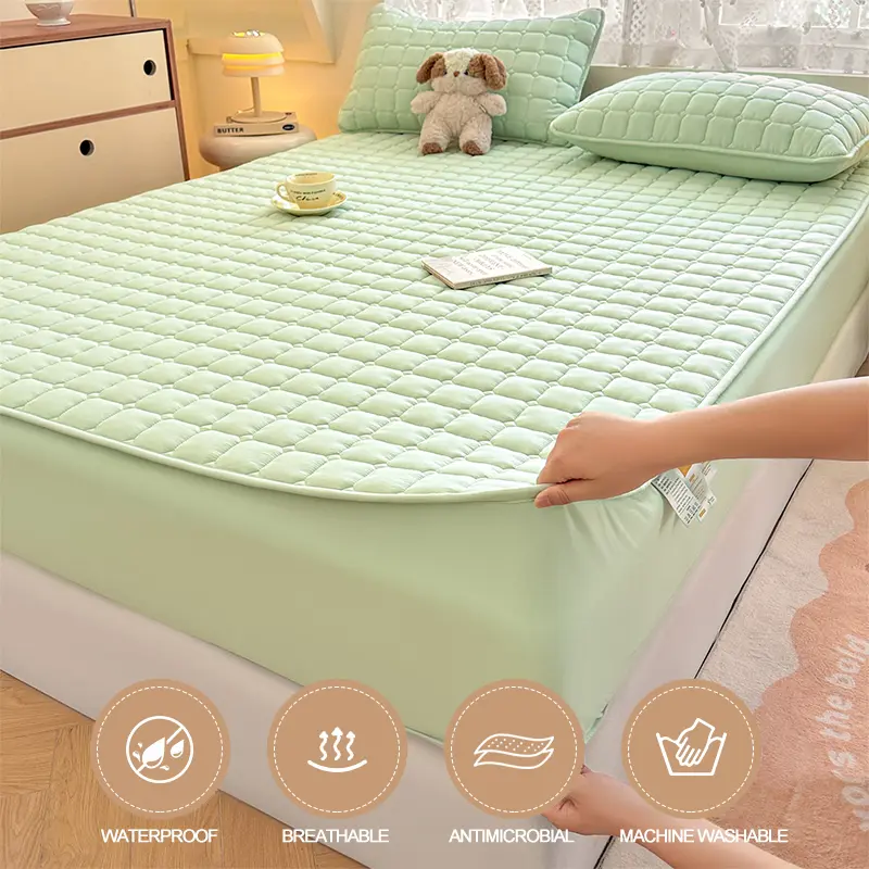 Luxury Waterproof Mattress Cover, Antibacterial, Anti-mites Mattress Protector, Quiet, Bed Cover,Fitted Sheet, Many Sizes