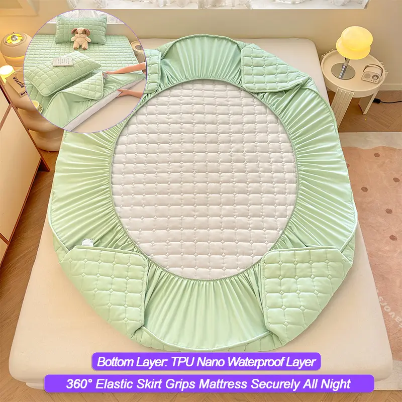 Luxury Waterproof Mattress Cover, Antibacterial, Anti-mites Mattress Protector, Quiet, Bed Cover,Fitted Sheet, Many Sizes