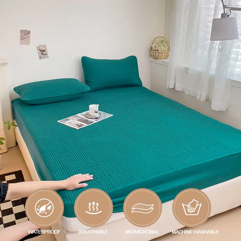 Waterproof Mattress Protector - Breathable Mattress Cover, Anti-Mite & Anti-Bacterial - Fitted Sheet for Single/Double/Lnk green