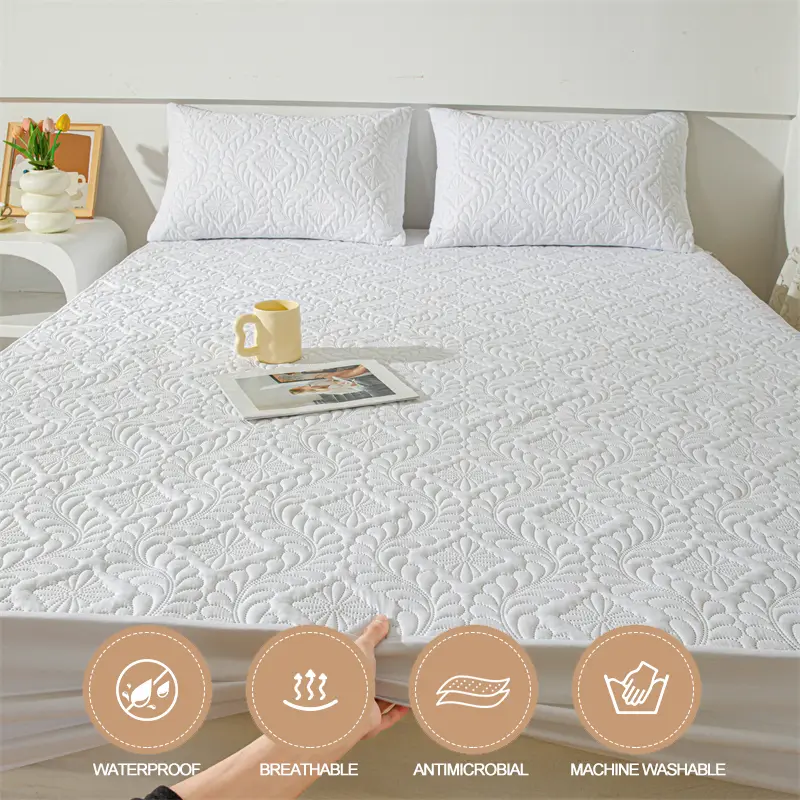 Waterproof Mattress Protector 1Piece, Breathable Anti-mite Anti-bacterial Mattress Cover,Hypoallergenic Fitted Bed Sheet, White