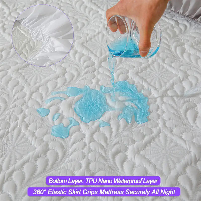 Waterproof Mattress Protector 1Piece, Breathable Anti-mite Anti-bacterial Mattress Cover,Hypoallergenic Fitted Bed Sheet, White