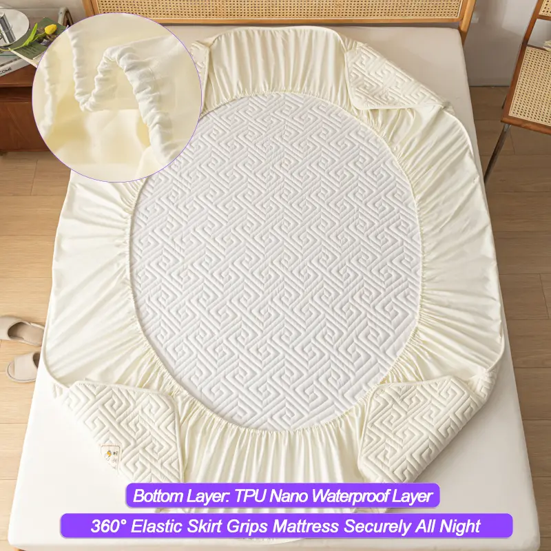 Waterproof Mattress Protector, Quilted Mattress Cover, Anti-Bacterial & Anti-Mite, Breathable, Noiseless, Bed Cover Easy to Care