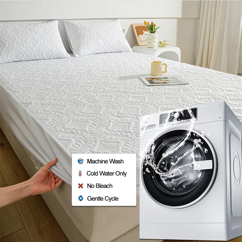 Waterproof Mattress Protector 1Piece, Breathable Anti-mite Anti-bacterial Mattress Cover,Hypoallergenic Fitted Bed Sheet, White