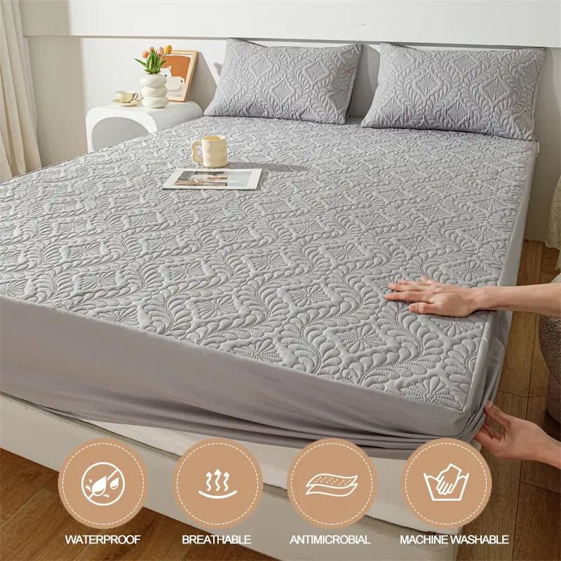 Waterproof Mattress Protector, Breathable Anti-mite Anti-bacterial Mattress Cover,Hypoallergenic Fitted Bed Sheet,Light gray