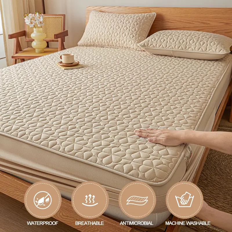 Waterproof Mattress Protector Premium Mattress Cover- Hypoallergenic Antibacterial,Anti-mites,for Single Couple Bed, Khaki