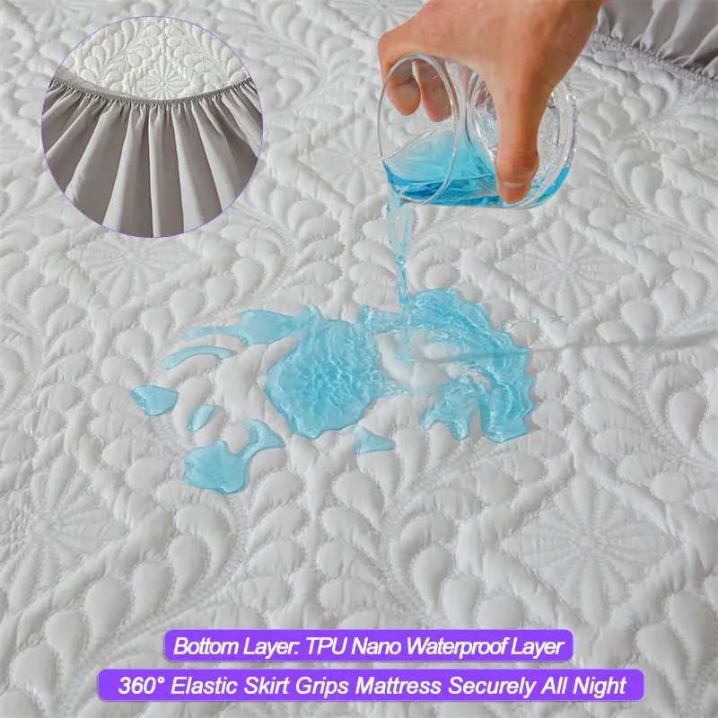Waterproof Mattress Protector, Breathable Anti-mite Anti-bacterial Mattress Cover,Hypoallergenic Fitted Bed Sheet,Light gray