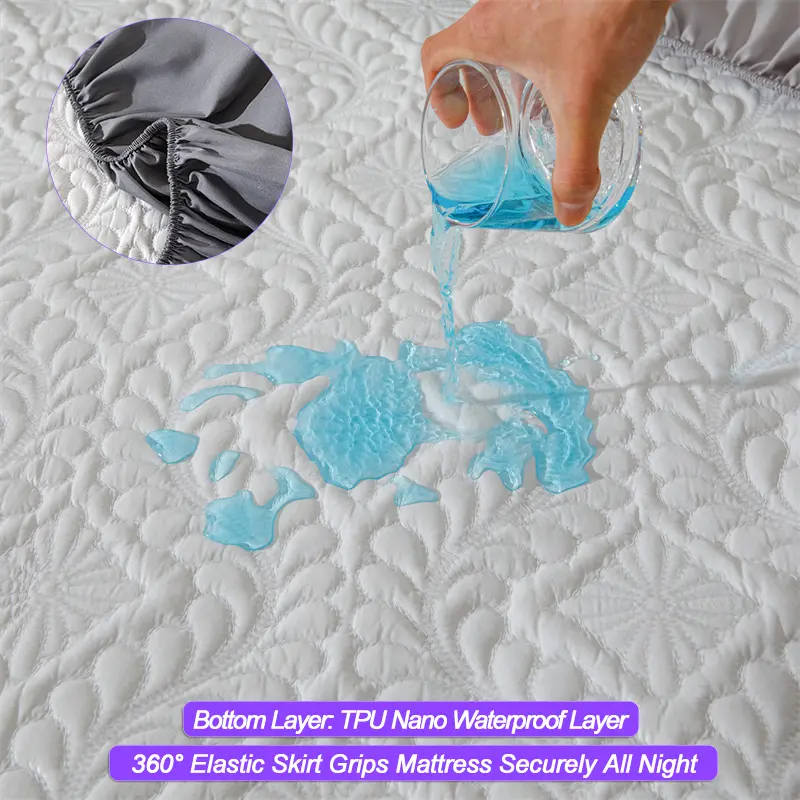 Waterproof Mattress Protector 1Piece, Breathable Anti-mite Anti-bacterial Mattress Cover,Hypoallergenic Fitted Bed Sheet,Grey