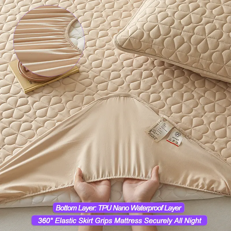 Waterproof Mattress Protector Premium Mattress Cover- Hypoallergenic Antibacterial,Anti-mites,for Single Couple Bed, Khaki