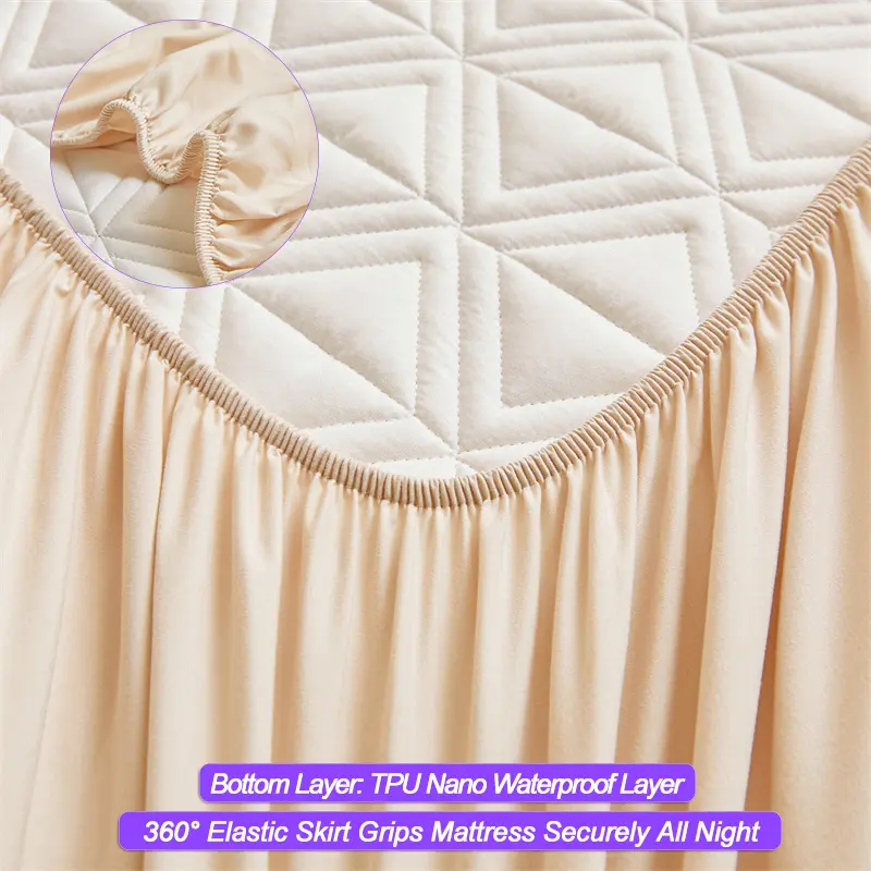 Waterproof Mattress Cover Thicken Mattress Protector Quilted Breathable Bed Fitted Sheet Anti-mite Anti-bacterial, Khaki