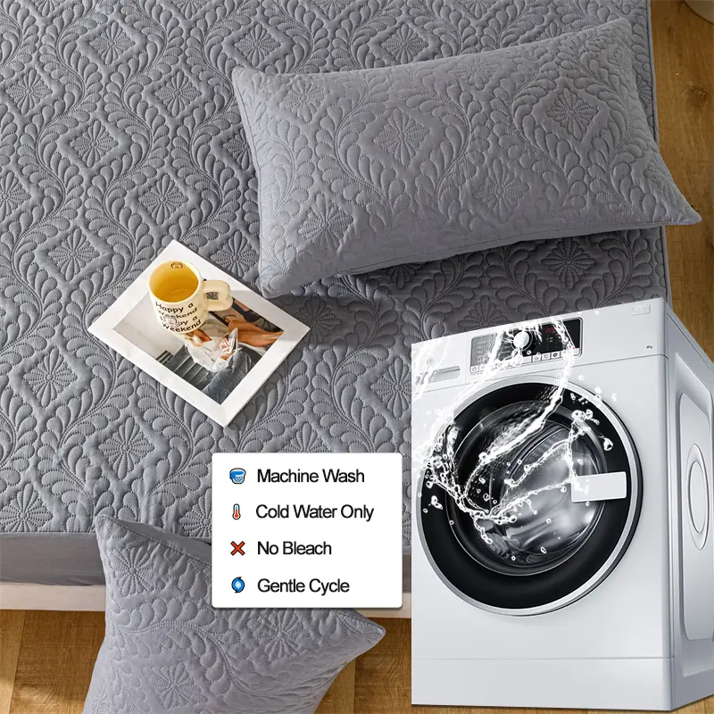 Waterproof Mattress Protector 1Piece, Breathable Anti-mite Anti-bacterial Mattress Cover,Hypoallergenic Fitted Bed Sheet,Grey