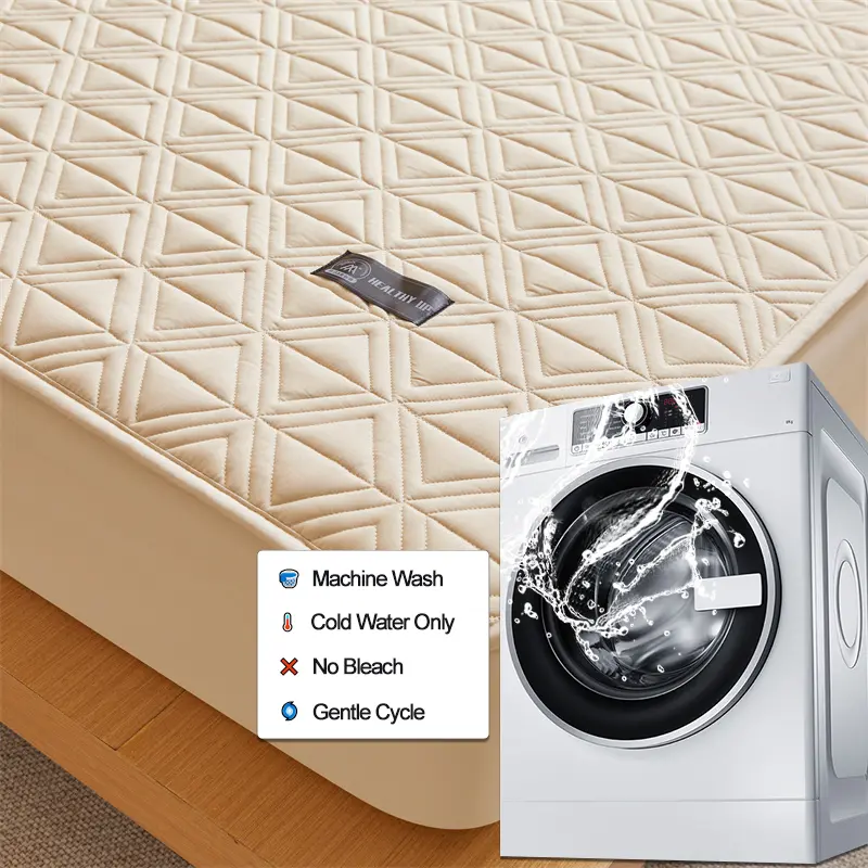 Waterproof Mattress Cover Thicken Mattress Protector Quilted Breathable Bed Fitted Sheet Anti-mite Anti-bacterial, Khaki