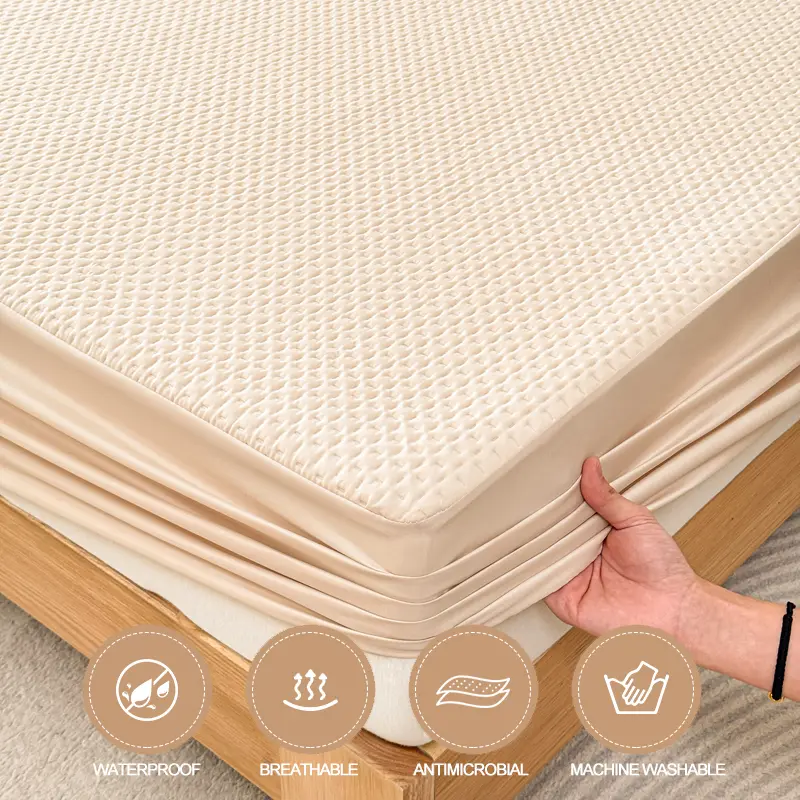 Waterproof Mattress Protector - Mattress Cover, Thickened, Breathable, Hypoallergenic, Anti-Bacterial Fitted Sheet, Khaki
