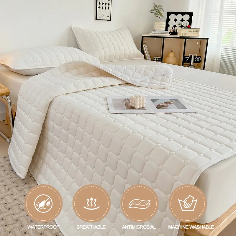 No-Slip Waterproof Mattress Cover - Anti-Mite & Breathable Mattress Protector, Thick Fitted Sheet, Elastic Corner Straps
