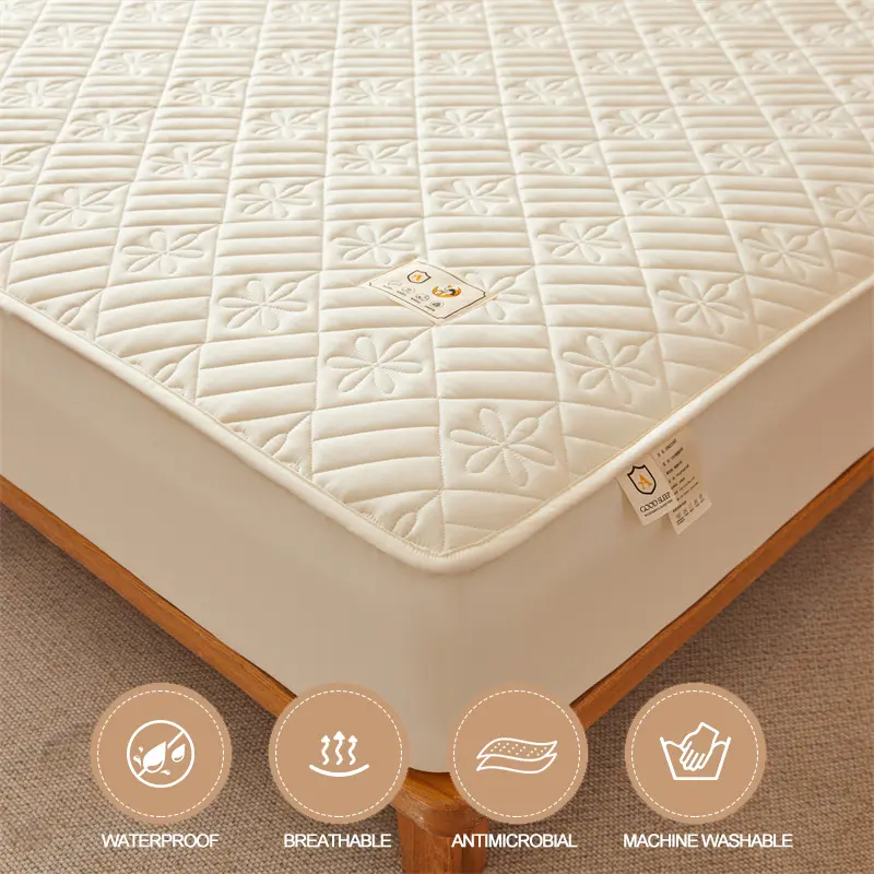 Premium Waterproof Mattress Cover - Thickened & Breathable, Skin-Friendly Anti-Bacterial Mattress Protector,Fitted Sheet, White