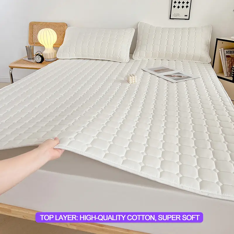 No-Slip Waterproof Mattress Cover - Anti-Mite & Breathable Mattress Protector, Thick Fitted Sheet, Elastic Corner Straps