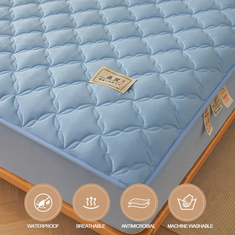 Luxury Waterproof Mattress Protector Thickened Durable Mattress Cover,Noiseless, Anti-Bacterial Anti-mites, Hypoallergenic,Blue
