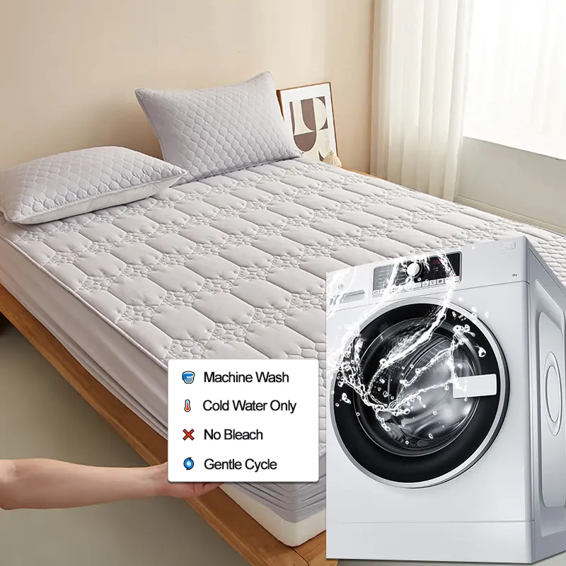 Waterproof Mattress Protector - Mattress Cover, Noiseless & Hypoallergenic, 100% Cotton Surface Layer,Cooling Breathable,Grey
