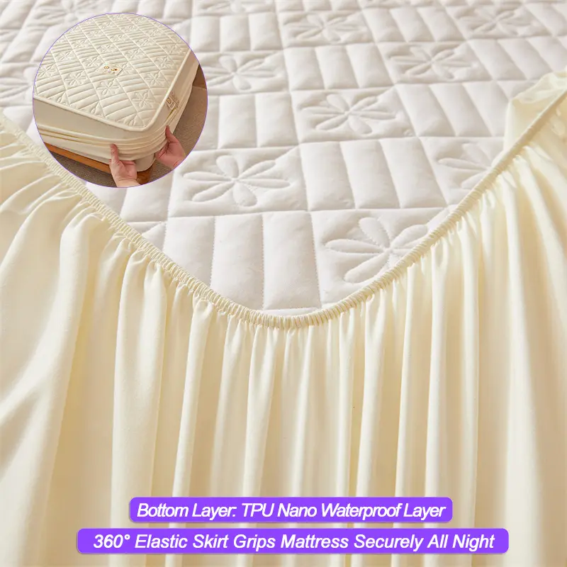 Premium Waterproof Mattress Cover - Thickened & Breathable, Skin-Friendly Anti-Bacterial Mattress Protector,Fitted Sheet, White