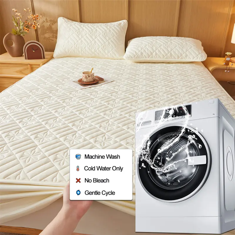 Premium Waterproof Mattress Cover - Thickened & Breathable, Skin-Friendly Anti-Bacterial Mattress Protector,Fitted Sheet, White