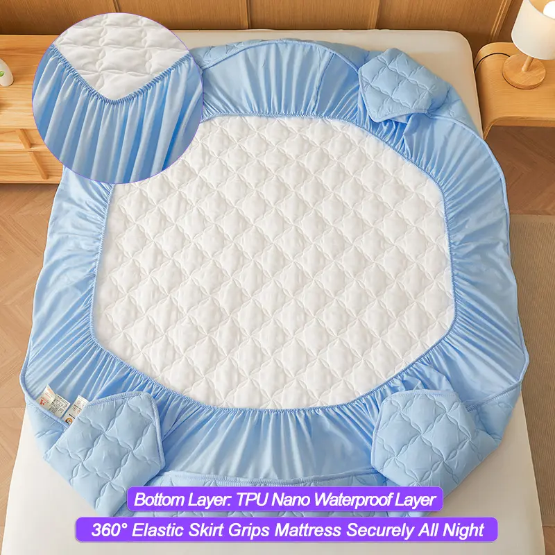 Luxury Waterproof Mattress Protector Thickened Durable Mattress Cover,Noiseless, Anti-Bacterial Anti-mites, Hypoallergenic,Blue