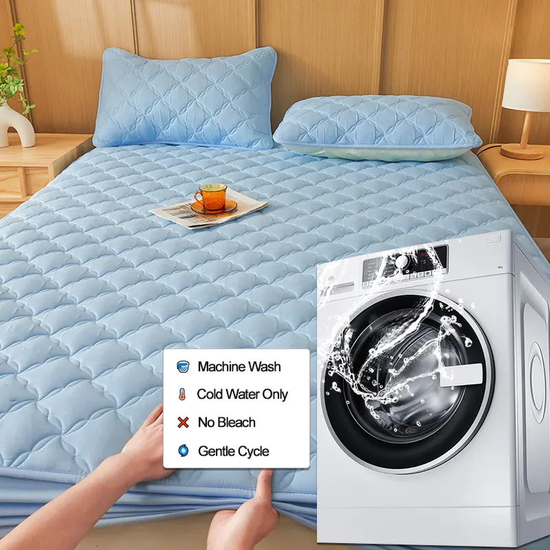 Luxury Waterproof Mattress Protector Thickened Durable Mattress Cover,Noiseless, Anti-Bacterial Anti-mites, Hypoallergenic,Blue