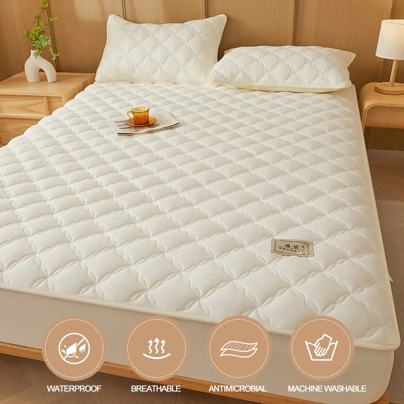 Luxury Waterproof Mattress Protector Thickened Durable Mattress Cover,Noiseless, Anti-Bacterial Anti-mites, Hypoallergenic,White