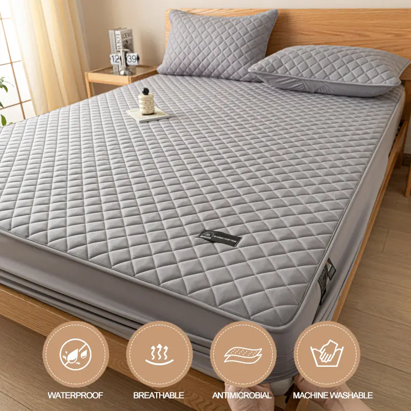 Premium Waterproof Mattress Protector Mattress Cover - Noiseless, Anti-Bacterial, Hypoallergenic, Anti-Slip & Breathable, Grey