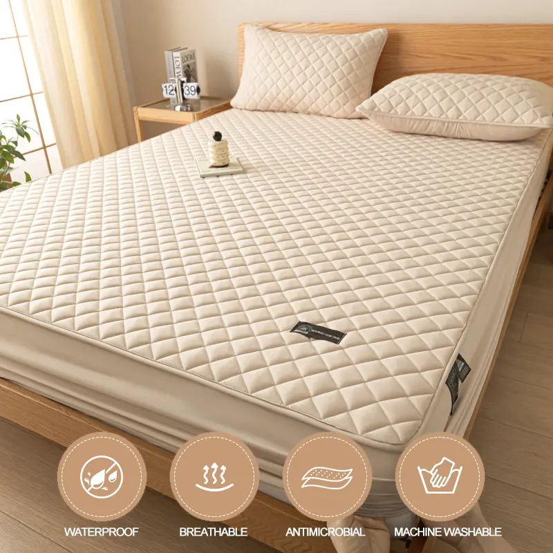 Premium Waterproof Mattress Protector Mattress Cover - Noiseless, Anti-Bacterial, Hypoallergenic, Anti-Slip & Breathable, Khaki