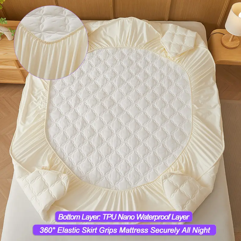 Luxury Waterproof Mattress Protector Thickened Durable Mattress Cover,Noiseless, Anti-Bacterial Anti-mites, Hypoallergenic,White