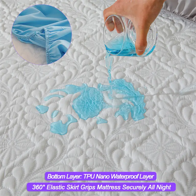 Hypoallergenic Waterproof Mattress Protector - Breathable Anti-Mite & Anti-Bacterial Mattress Cover, Single/Double, Light blue