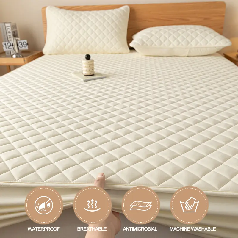Premium Waterproof Mattress Protector Mattress Cover - Noiseless, Anti-Bacterial, Hypoallergenic, Anti-Slip & Breathable,White