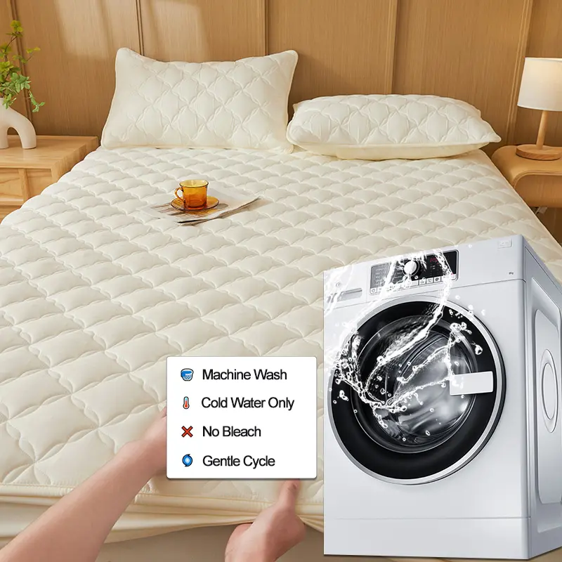 Luxury Waterproof Mattress Protector Thickened Durable Mattress Cover,Noiseless, Anti-Bacterial Anti-mites, Hypoallergenic,White