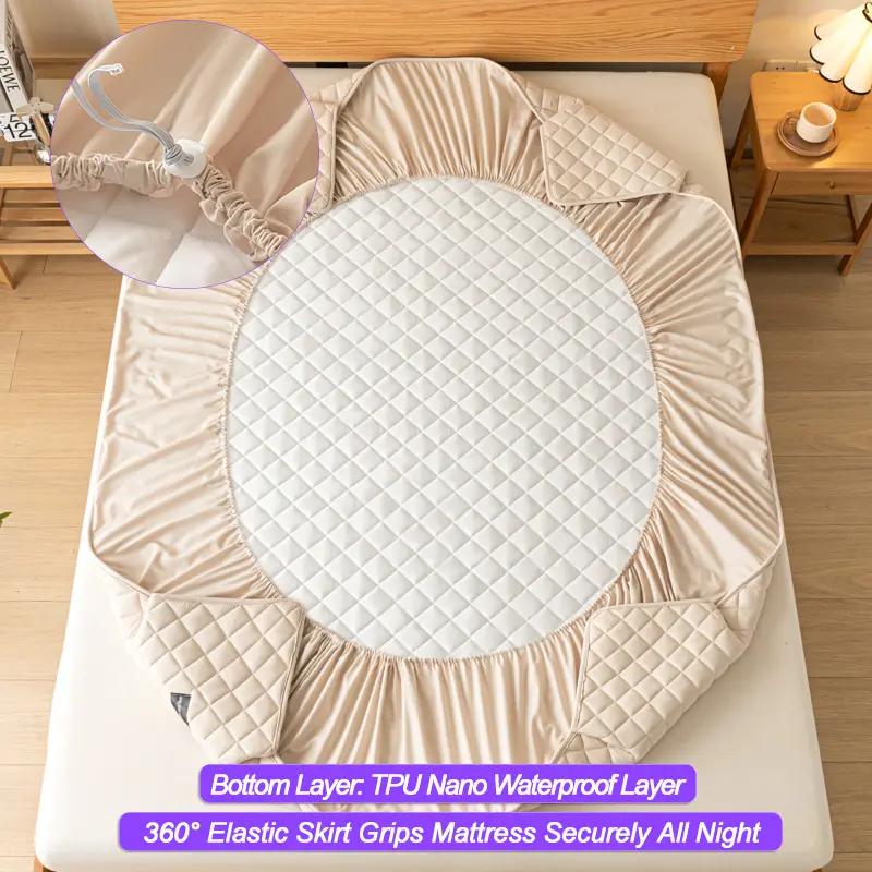 Premium Waterproof Mattress Protector Mattress Cover - Noiseless, Anti-Bacterial, Hypoallergenic, Anti-Slip & Breathable, Khaki