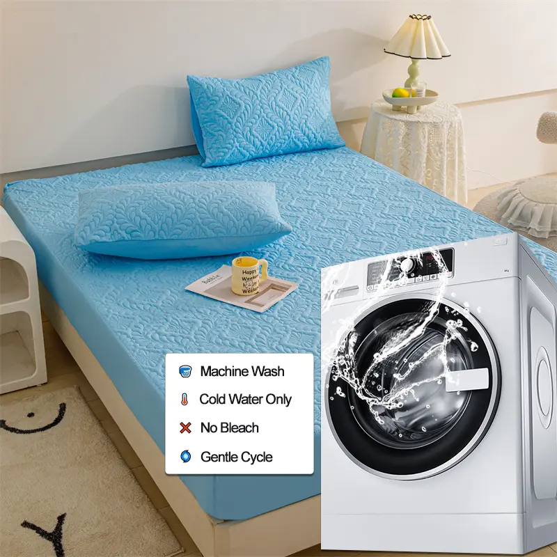 Hypoallergenic Waterproof Mattress Protector - Breathable Anti-Mite & Anti-Bacterial Mattress Cover, Single/Double, Light blue