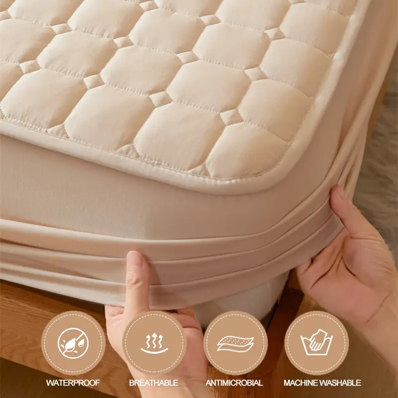 Premium Waterproof Mattress Cover Quilted Mattress Protector Breathable Bed Fitted Sheet,Antibacterial,Anti-mites,Durable, Khaki