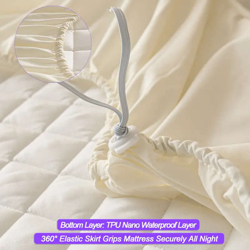 Premium Waterproof Mattress Protector Mattress Cover - Noiseless, Anti-Bacterial, Hypoallergenic, Anti-Slip & Breathable,White