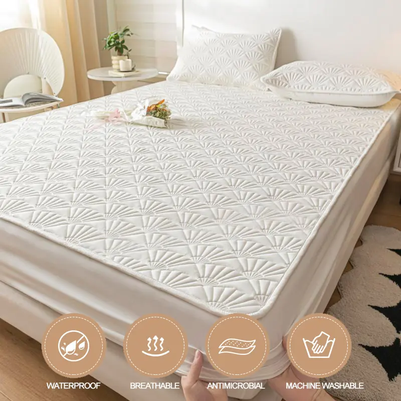 Premium Waterproof Mattress Cover Thickened Durable Mattress Protector- Noiseless, Anti-Bacterial, Anti-mites,Breathable, White