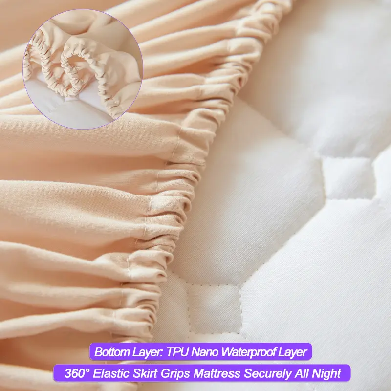 Premium Waterproof Mattress Cover Quilted Mattress Protector Breathable Bed Fitted Sheet,Antibacterial,Anti-mites,Durable, Khaki