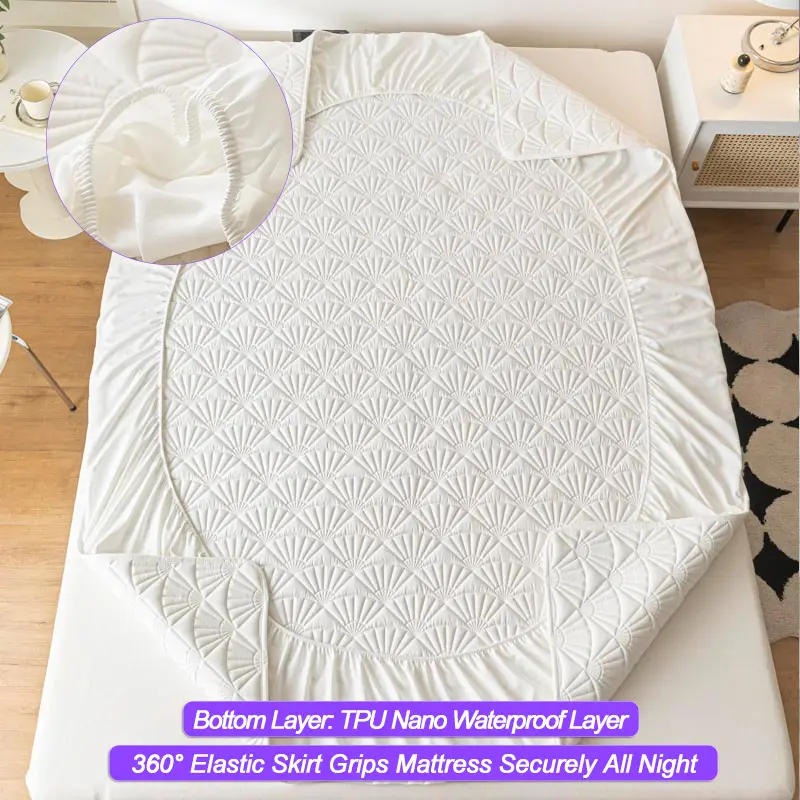 Premium Waterproof Mattress Cover Thickened Durable Mattress Protector- Noiseless, Anti-Bacterial, Anti-mites,Breathable, White