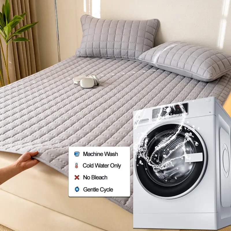 Waterproof Mattress Cover with 4 Corner Straps,Breathable Antibacterial Anti-mites Mattress Protector,Thick Fitted Sheet,Grey